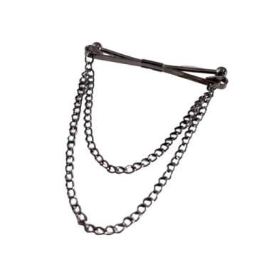 Imagem de Broche de colar de corrente com design de pino duplo, corrente ajustável para camisas, blazers e jaquetas, broche de metal retrô vintage para mulheres, Medium, Liga de aço, Sem Pedra Preciosa