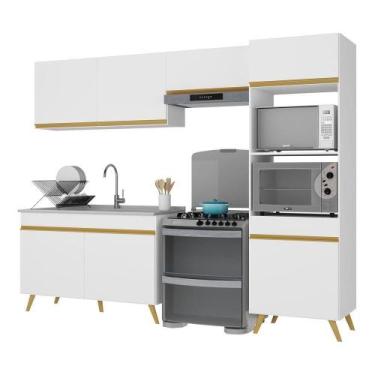 Imagem de Armário De Cozinha Compacta 252cm Veneza Multimóveis V3749 Branco/dour