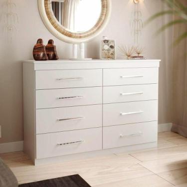 Imagem de Cômoda Grande 8 Gavetas Quarto Casal Ou Solteiro Branco Branco - Reple