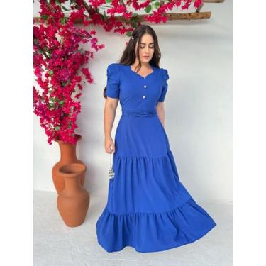 Imagem de Vestido Longo Rodado com Manga Curta Elegante de Festa - Fashion, Azul