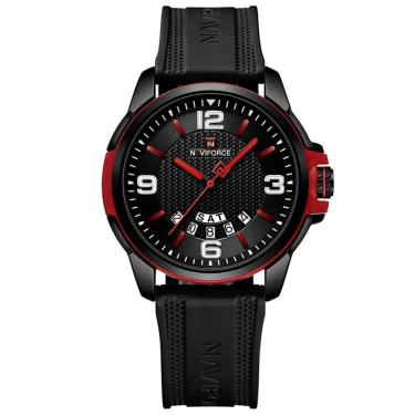 Imagem de Relógio De Pulso Masculino Pulseira Clássica De Silicone Esportivo Preto Vermelho