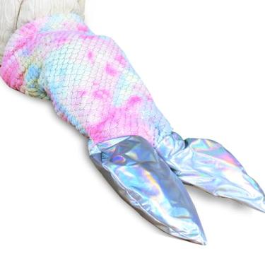 Imagem de Stoinsto Colcha grossa de cauda de sereia para dias frios, saco de dormir macio e quente de inverno com enchimento de pelúcia e cauda de peixe cintilante iridescente, cobertor confortável de flanela