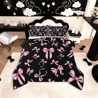 Imagem de Feelyou Conjunto de edredom com laço rosa para todas as estações, com 1 fronha, laço de microfibra, para crianças, solteiro, arco de aquarela, edredom respirável, macio