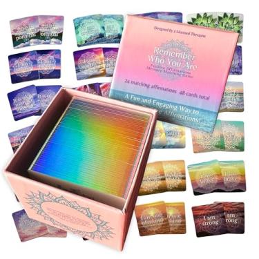 Imagem de Remember Who You are - Positive Affirmations Memory Matching Game | Therapy Game for School Counselors, Therapists, Teens & Adults | Confidence-Building Affirmation Cards Game (Iridescent Edition)
