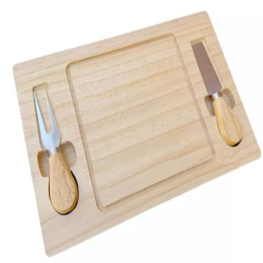 Imagem de Tabua Queijo Frios Bambu Talheres Faca Garfo Inox Completo Petisqueira Churrasco Multiuso