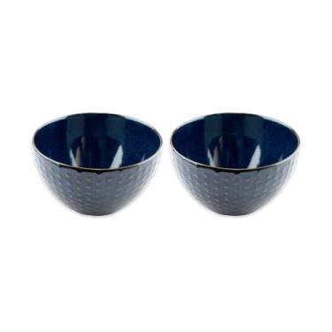 Imagem de Jogo De 2 Bowls Puntato Fine Em Cerâmica 580 Ml Azul Escuro - Lhermita