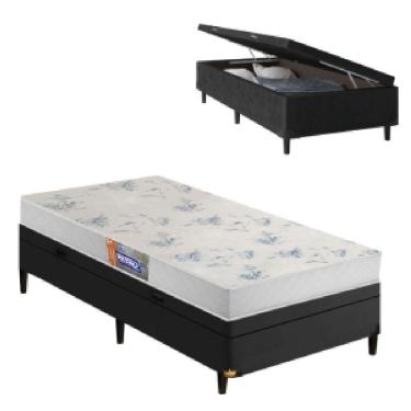 Imagem de Cama Box Solteiro Baú Colchão De Espuma D20 Supreme Branco 78x188x53cm Gazin Preto