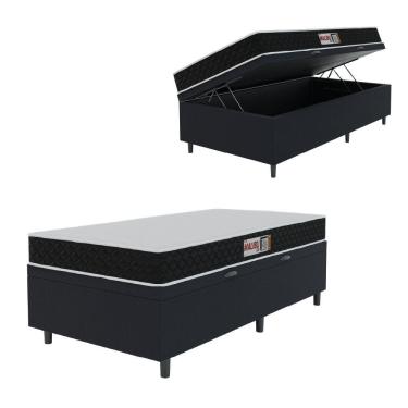 Imagem de Cama Box Baú Colchão Solteiro Espuma D20 Malibu 78x188x53cm Preto / Branco Hellen Preto