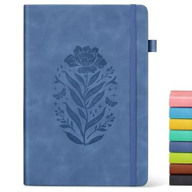 Imagem de Caderno pautado para mulheres, diário de couro A5 capa dura para escrever, diário de viagem grosso de 200 páginas, caderno pautado para faculdade para escola de trabalho, anotações, negócios 14 cm x 21 cm, azul escuro