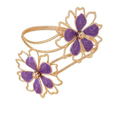 Imagem de KZL Pulseira de flor para o braço feminino boho havaiano plumeria rubra braçadeira de braço ajustável floral ouro braçadeira braçadeira braçadeira minimalista pulseira de bobina férias verão praia