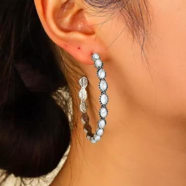 Imagem de Brincos de turquesa para mulheres, estilo ocidental, ouro, turquesa, brincos boêmios, chiques, roupas de concerto country para mulheres, presentes de amizade para mulheres, presentes de Natal, Medium