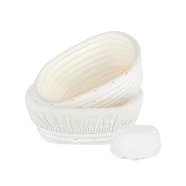 Imagem de Restaurantware Cestas ovais de 15 cm à prova de pão, pacote com 10 cestas de fermentação de massa de vime com forros de algodão, tigelas ovais para pão Banneton para casa, comercial, artesanal