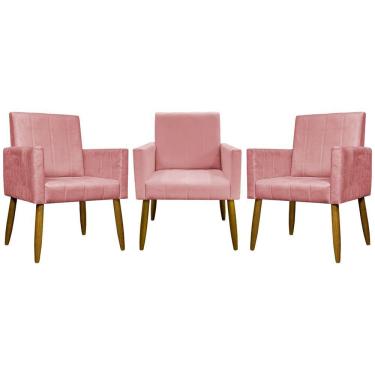 Imagem de Kit 3 Poltronas Decorativas Confortáveis Mari - Rosê Suede