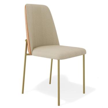 Imagem de Cadeira Decorativa Estofada Para Sala De Jantar Dourada Bella L02 Couríssimo Whisky Linho Bege Escuro- Lyam Decor