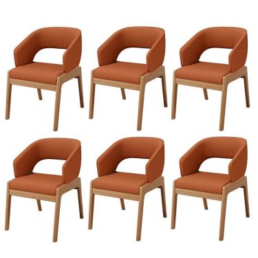 Imagem de Kit 06 Cadeiras De Jantar E Estar Living Estofada Lince L02 Tecido Terracota - Lyam Decor