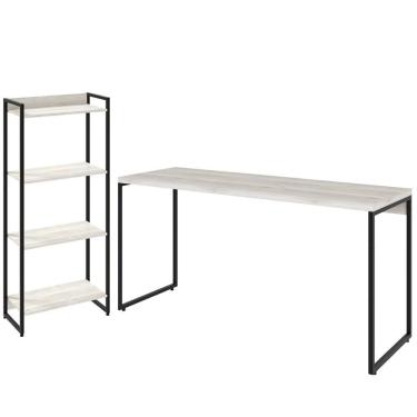 Imagem de Kit Escritório Estante 4 Prateleiras Com Mesa 150Cm Snow