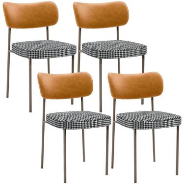 Imagem de Kit 04 Cadeiras Decorativa Sala De Jantar Melina Base Arena L02 Couríssimo Whisky Pied Poule