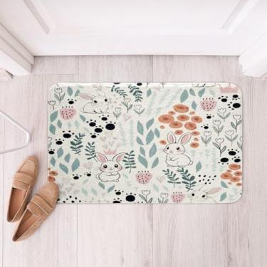 Imagem de Erosebridal Tapetes de banho de coelho Kawaii, tapetes de banheiro de coelho de desenho animado, fofo, coração, folha, flor, tapete de banho para crianças, meninas, meninos, estampa de pata 40,64 cm x
