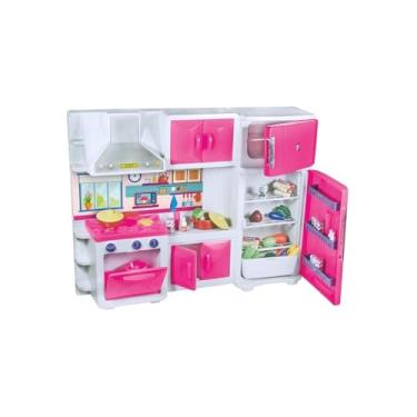 Imagem de Cozinha de Brinquedo Infantil com Geladeira, Fogão e Micro-ondas Interativo, Plástico, Vermelho e Branco, 64x83x18cm, para Crianças Acima de 3 Anos