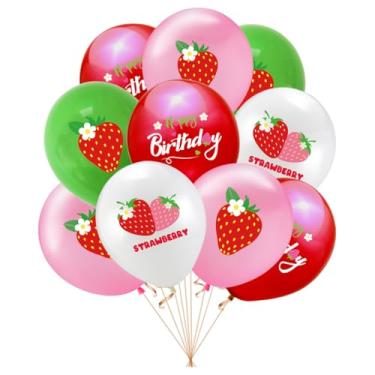 Imagem de 10 balões de morango 30,5 cm grandes látex frutas doces decoração festa balão impresso rosa vermelho adereços para fotos para aniversário de aniversário, celebração, evento, decoração de festa
