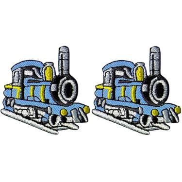Imagem de Papapatch Conjunto 2 de pequenos mini trem a vapor fofo retrô desenho animado de motor infantil reparação de roupas bolsas decalque aplique decorativo ferro costurado em adesivos bordados (TRAIN-04