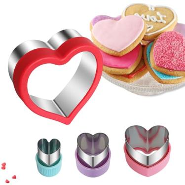 Imagem de Conjunto de cortadores de biscoito em forma de coração – Cortador de biscoito de 4 tamanhos para assar no dia dos namorados