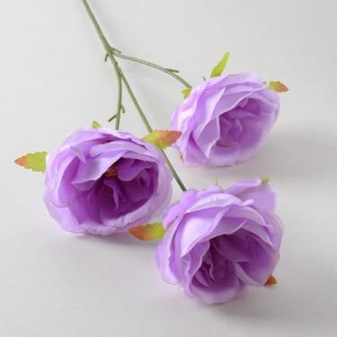 Imagem de Flores artificiais - flor de seda com hastes rosas roxas arranjos florais falsos para casa de banho escritório mesa centro de mesa prateleira decoração de casamento