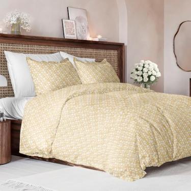 Imagem de Conjunto de capa de edredom queen size - capa de edredom floral extramacia 224 cm x 239 cm com 2 fronhas - Conjunto de cama floral confortável e respirável - Hotel luxuoso e sem desbotamento com