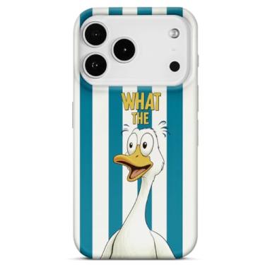 Imagem de Compatível com iPhone 17 Pro Max capa listrada pato, engraçado What The Duck listras azuis capa protetora de telefone estética para mulheres homens adolescentes