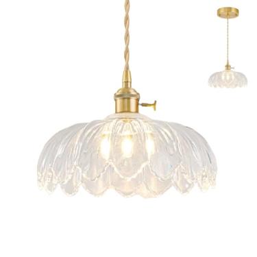 Imagem de Luzes pendentes de vidro, ilha de cozinha, luminárias pendentes de latão vintage, iluminação pendente de cozinha transparente ajustável sobre a ilha para quarto, sala de estar, corredor, sala de