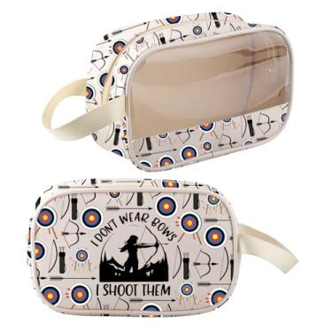 Imagem de BNQL Bolsa de maquiagem para tiro com arco e flecha, presentes de caçador de arcos, presentes de caçador de arcos, eu não uso laços, eu atiro neles, caça, maquiagem, bolsa com zíper