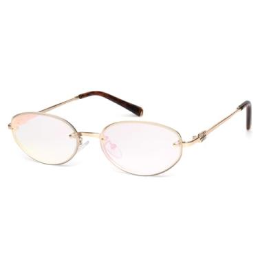 Imagem de KENBO Óculos de sol retrô para mulheres, óculos de sol modernos armação dourada estreita Sunnies Oval-C4