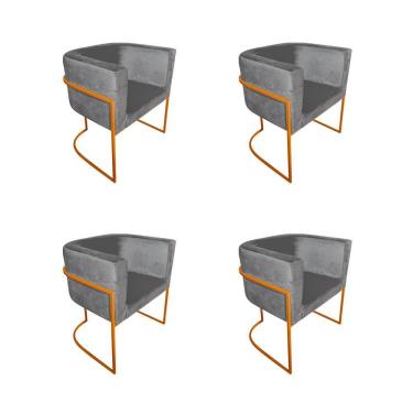 Imagem de Kit 4 Cadeiras De Jantar Premium Base De Ferro Cobre Veludo Cinza
