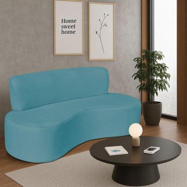 Imagem de Sofá Curvo 3 Lugares Amsterdã 160cm Suede Cor Azul Turquesa