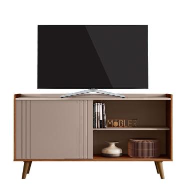 Imagem de Rack Bancada New Austin 135,7cm Grigio Fosco-cinamomo Mel Para Tv Até 50 - Mobler Grigio Fosco-cinamomo Mel