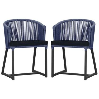 Imagem de 2 Cadeiras De Jantar Noronha Preta Corda Náutica E12 Trama Azul