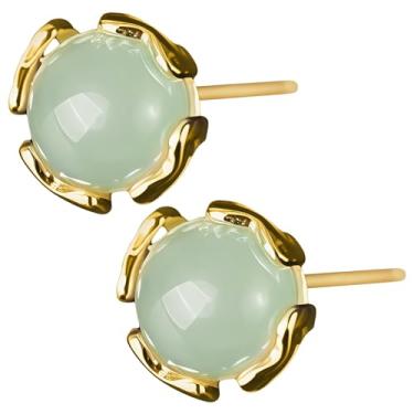 Imagem de Brincos de jade falso prata S999 com detalhes dourados, pinos verdes de 0,6 cm, construção de liga, joias para mulheres, embalados para presente