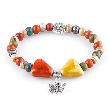 Imagem de KILIPOL Pulseira de contas de cerâmica colorida estilo étnico chinês hippie boêmio, estilo iterário e antigo, joia boêmia de praia de verão presente para mulheres presente de Natal (Style19