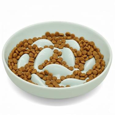 Imagem de Tigela de alimentação lenta para gatos e cães pequenos, design Cilkus Piscina de Peixes, Divertida Interativa Bloat Stop Puzzle Alimentador de Dieta Saudável Feita de Melamina Material de Grau