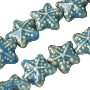 Imagem de Contas de porcelana feitas à mão, estrela-do-mar, formato de estrela do oceano, contas espaçadoras soltas de cerâmica para fazer joias, colar, pulseira, brinco, chaveiro, aço azul, cerca de 20 peças