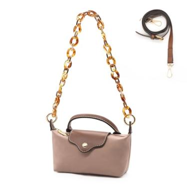 Imagem de Long Keeper Mini bolsa transversal feminina pequena de nylon colorida bolsa de ombro com alça superior bolsa clutch para telefone, Rosa nude (com alça de acrílico), Mini bolsa casual de nylon com alça