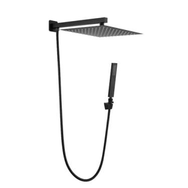 Imagem de Ducha Chuveiro 20x20cm Inox Quadrada Com Desviador e Ducha Manual (20x20 INOX 201 PRETO)