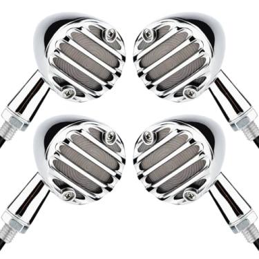 Imagem de TSUNG Luzes de seta de LED para motocicleta com grade universal, luzes traseiras para bicicleta de rua Cruiser Chopper Bobber Cafe Racer (cromada - 4 peças)