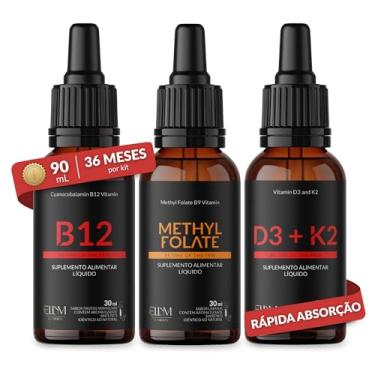 Imagem de Vitamina D3 + K2 + B12 + Metilfolato Líquido ELLYM NUTRITION Alta Absorção Suplemento Sublingual Gotas