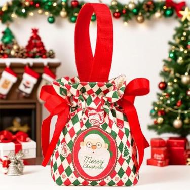 Imagem de Sacos de presente vermelhos com cordão de Natal, pano, maçãs, doces, biscoitos, lanches, caixa de embalagem, sacos de armazenamento de doces, bolsa de presente de Natal, acessórios de festa de Natal