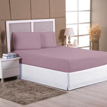 Imagem de Jogo De Lençol 400 Fios Percal 03 Peças Com Elástico Para Cama Box Toque Macio Jogo de cama Solteiro Casal Queen e King (Rosê, Queen 3 Peças)