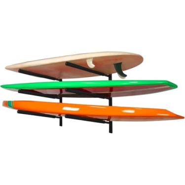 Imagem de Yes4All Suporte de parede de aço resistente, cabide de prancha de surf com espuma acolchoada, armazena e exibe até 3 pranchas de surf, snowboards, longboards, preto, 87 x 14 x 9 cm