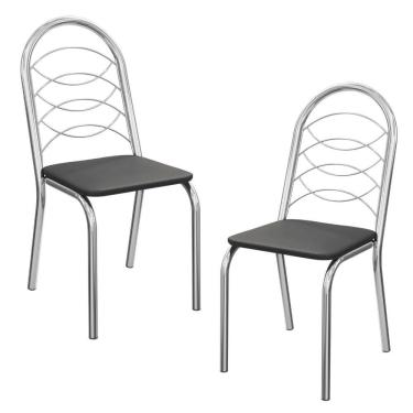 Imagem de Kit 2 Cadeiras Cromada Sala Jantar 2C009CR Corino Kappesberg Preto