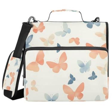 Imagem de Blueangle Fichário pequeno de borboletas pastel com zíper, bolsa de 3 anéis de 3 anéis, comporta 500 páginas, organizador de zíper com vários bolsos com alça e alça ajustáveis (262)