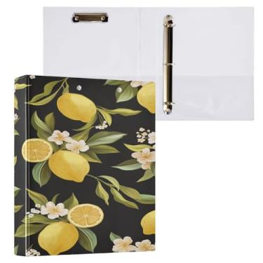 Imagem de Blueangle Fichário de 3 anéis de flor de limão com prancheta e 2 bolsos - Organizador de documentos decorativos de 3 cm para escritório, suprimentos para reuniões (788)